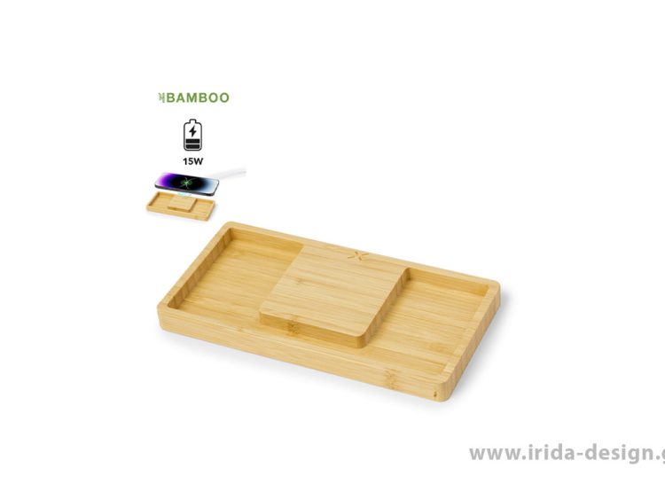 Ασύρματος Φορτιστής 15W Organizer Βάση Κινητού από Bamboo