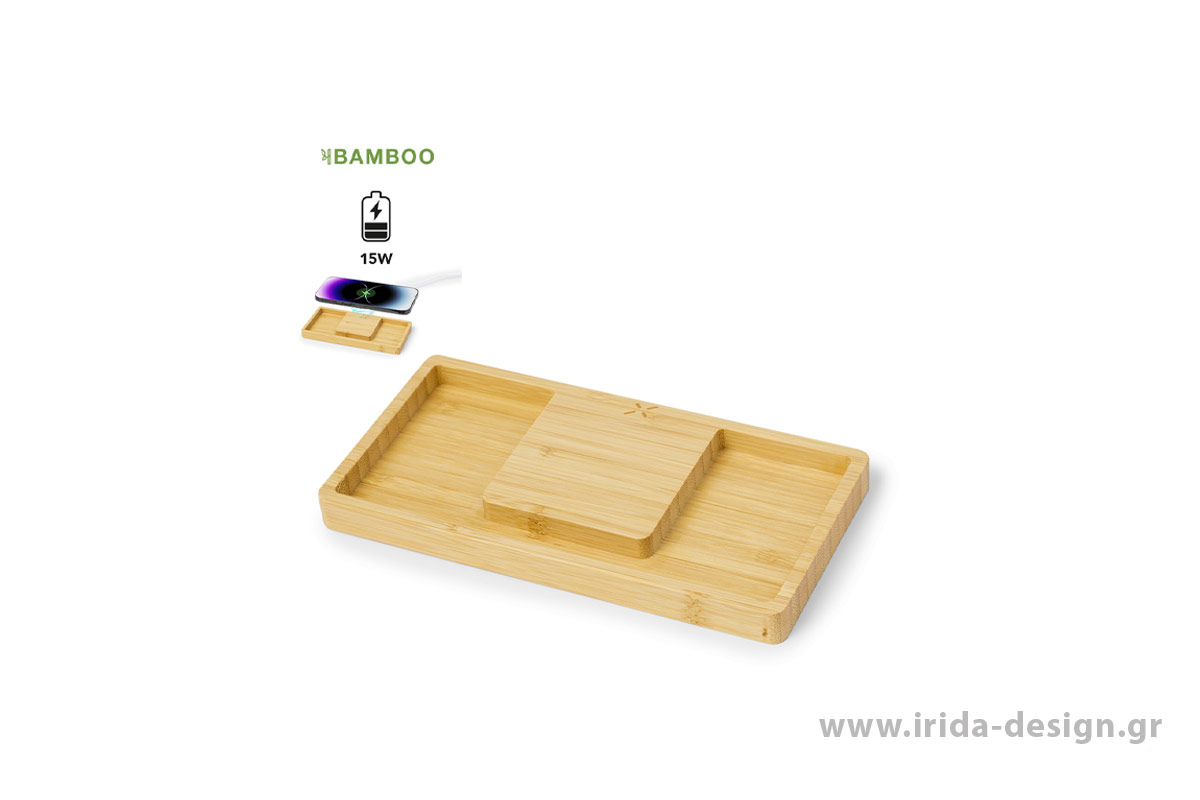 Ασύρματος Φορτιστής 15W Organizer Βάση Κινητού από Bamboo