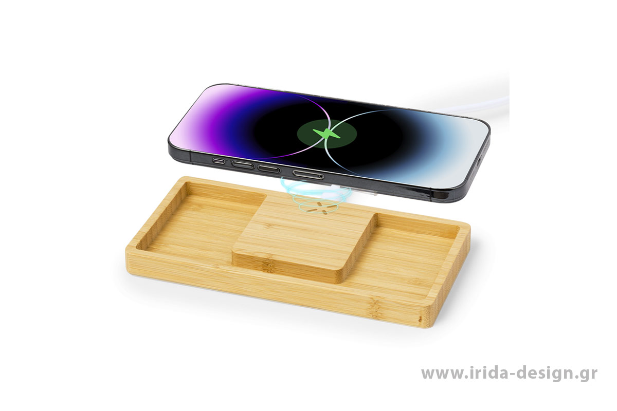 Ασύρματος Φορτιστής 15W Organizer Βάση Κινητού από Bamboo