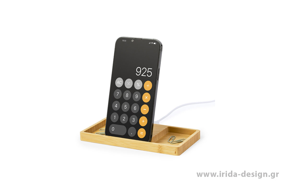 Ασύρματος Φορτιστής 15W Organizer Βάση Κινητού από Bamboo