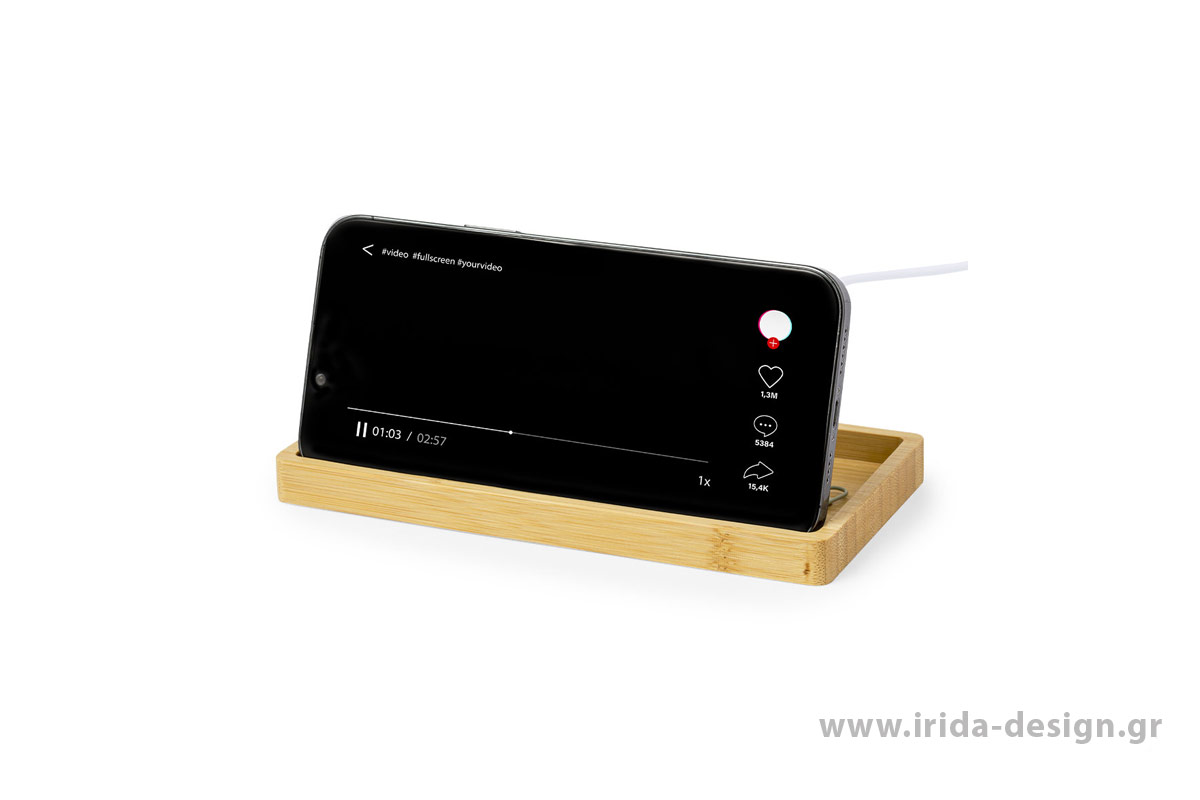 Ασύρματος Φορτιστής 15W Organizer Βάση Κινητού από Bamboo