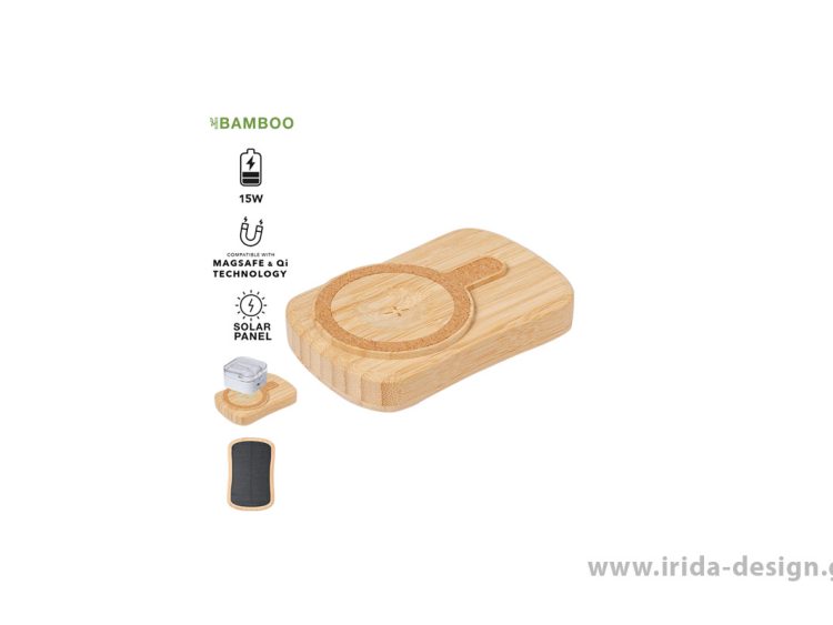 Powerbank 5000mAh Ηλιακής Φόρτισης 15W Type-C Magsafe Qi από Μπαμπού