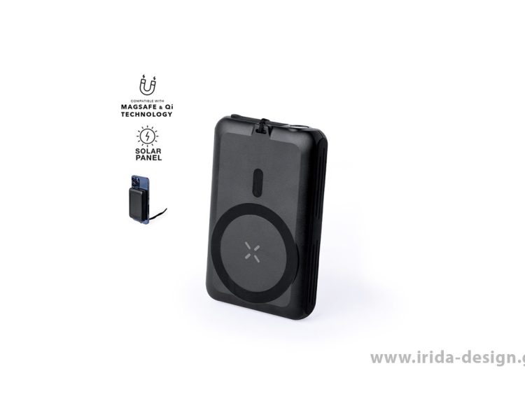Power bank 5000mAh Ηλιακής Φόρτισης 5W με Φακό Type-C/USB Magsafe Qi