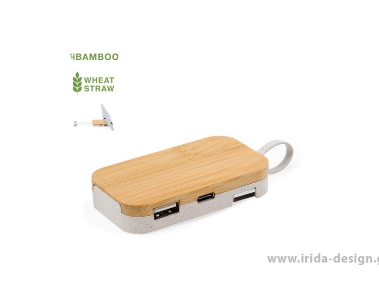 Βάση Κινητού USB Hub 2.0 3 Θυρών USB/Type-C από Άχυρο Σίτου/ABS/Μπαμπού