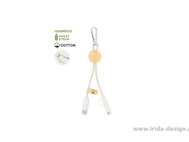 Καλώδιο Φόρτισης Type-C/USB/Lightning από Άχυρο Σίτου/ABS/Bamboo/Βαμβάκι