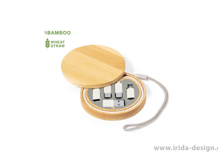 Σετ Καλώδια Φόρτισης Micro USB/Type-C/Lightning σε Θήκη Μπαμπού
