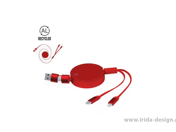 Επεκτεινόμενο Καλώδιο Φόρτισης Micro USB/Type-C/Lightning Μεταφοράς Δεδομένων από Ανακυκλωμένο Αλουμίνιο