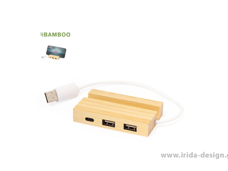 USB Hub 1 Type-C 2 USB 2.0 Βάση Κινητού από Μπαμπού