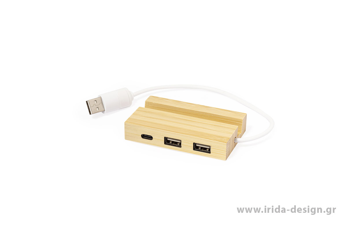 USB Hub 1 Type-C 2 USB 2.0 Βάση Κινητού από Μπαμπού