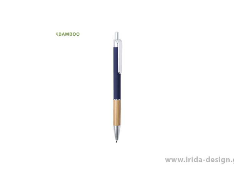 Στυλό Ball Pen Δίχρωμο με Κουμπί Κλιπ Μπλε Μελάνι από Αλουμίνιο/Bamboo