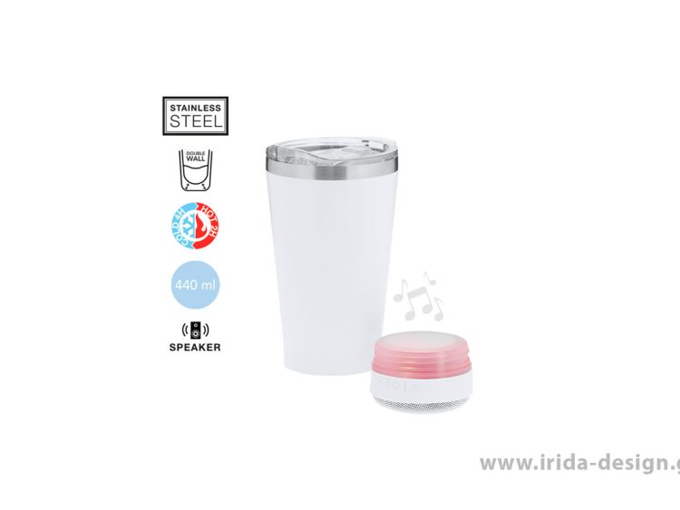 Θερμός 440ml Ανοξείδωτος με Αποσπώμενο Ηχείο Bluetooth 5.3 & RGB LED Φωτισμό