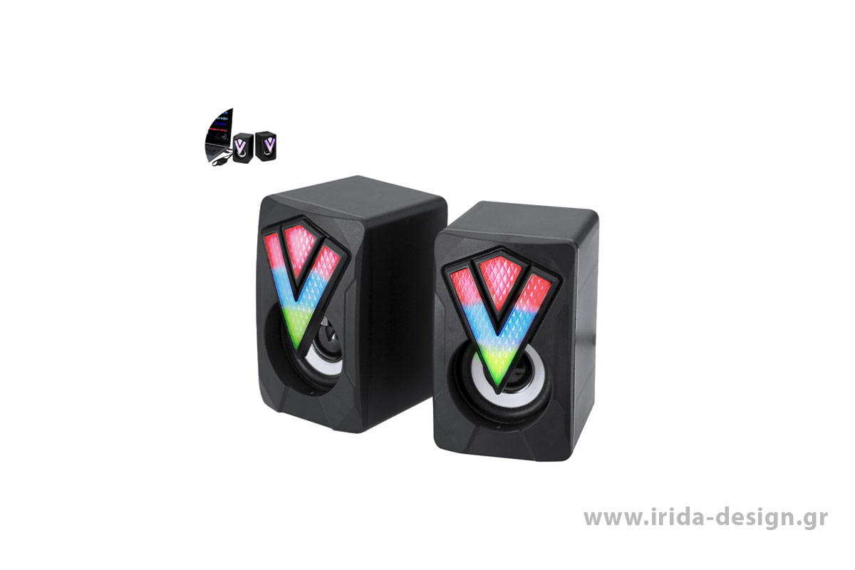 Ηχεία Gamer με Πολύχρωμα Φώτα LED & Έλεγχο Έντασης, Σύνδεση 3.5mm Jack & USB