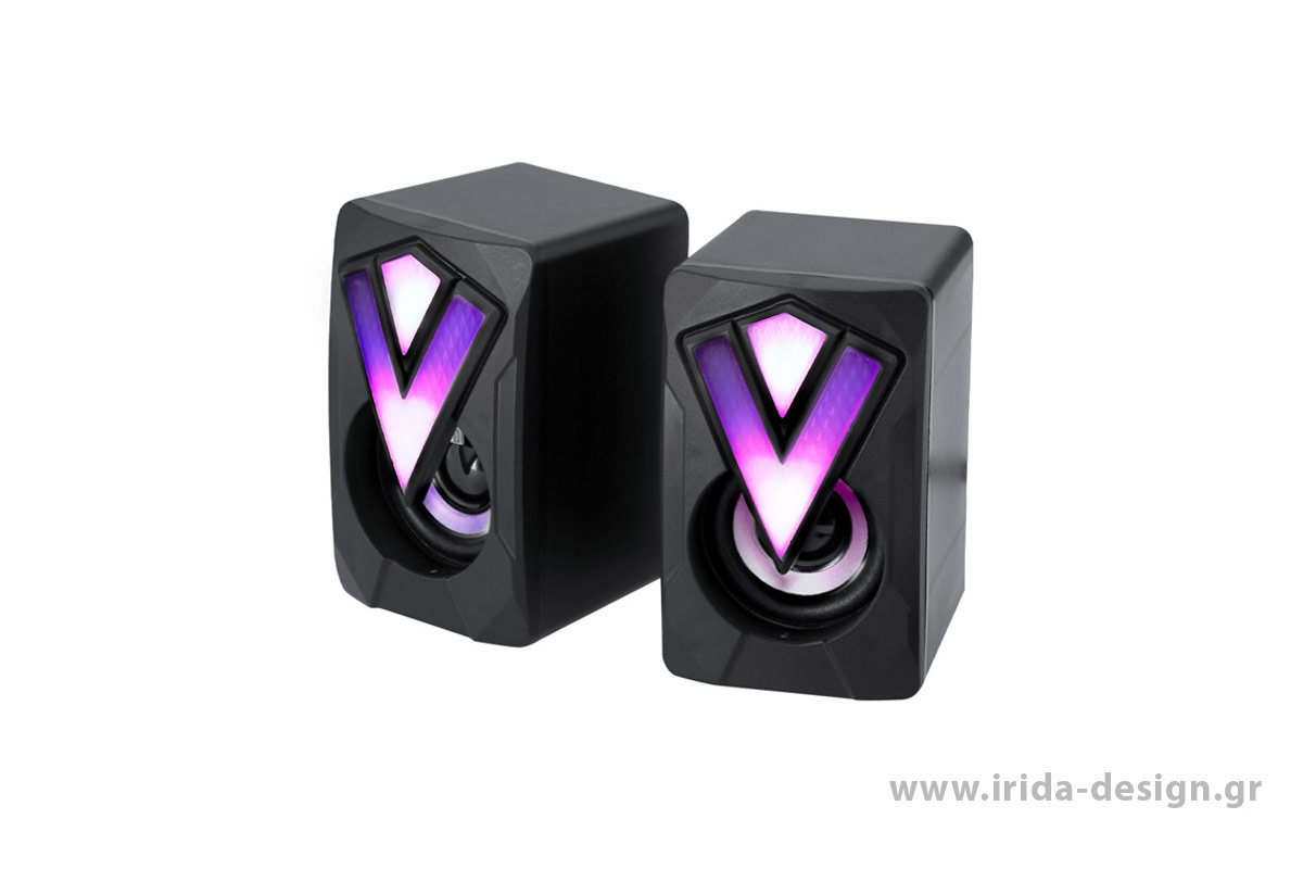 Ηχεία Gamer με Πολύχρωμα Φώτα LED & Έλεγχο Έντασης, Σύνδεση 3.5mm Jack & USB