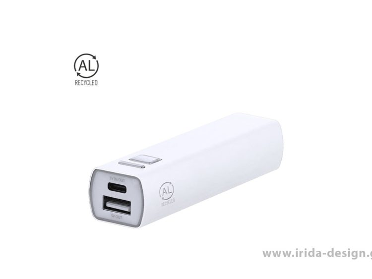 Powerbank 2600mAh από Ανακυκλωμένο Αλουμίνιο με Θύρα USB & Type C
