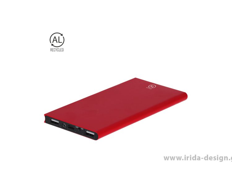 Powerbank 8000mAh από Ανακυκλωμένο Αλουμίνιο με Διπλή Έξοδο USB Type C, Φακό και Καλώδιο Type C