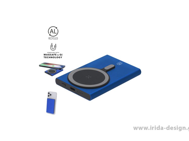 Powerbank 5000mAh από Ανακυκλωμένο Αλουμίνιο με Ασύρματη Φόρτιση Qi, Μαγνητική Σύνδεση Magsafe Type C