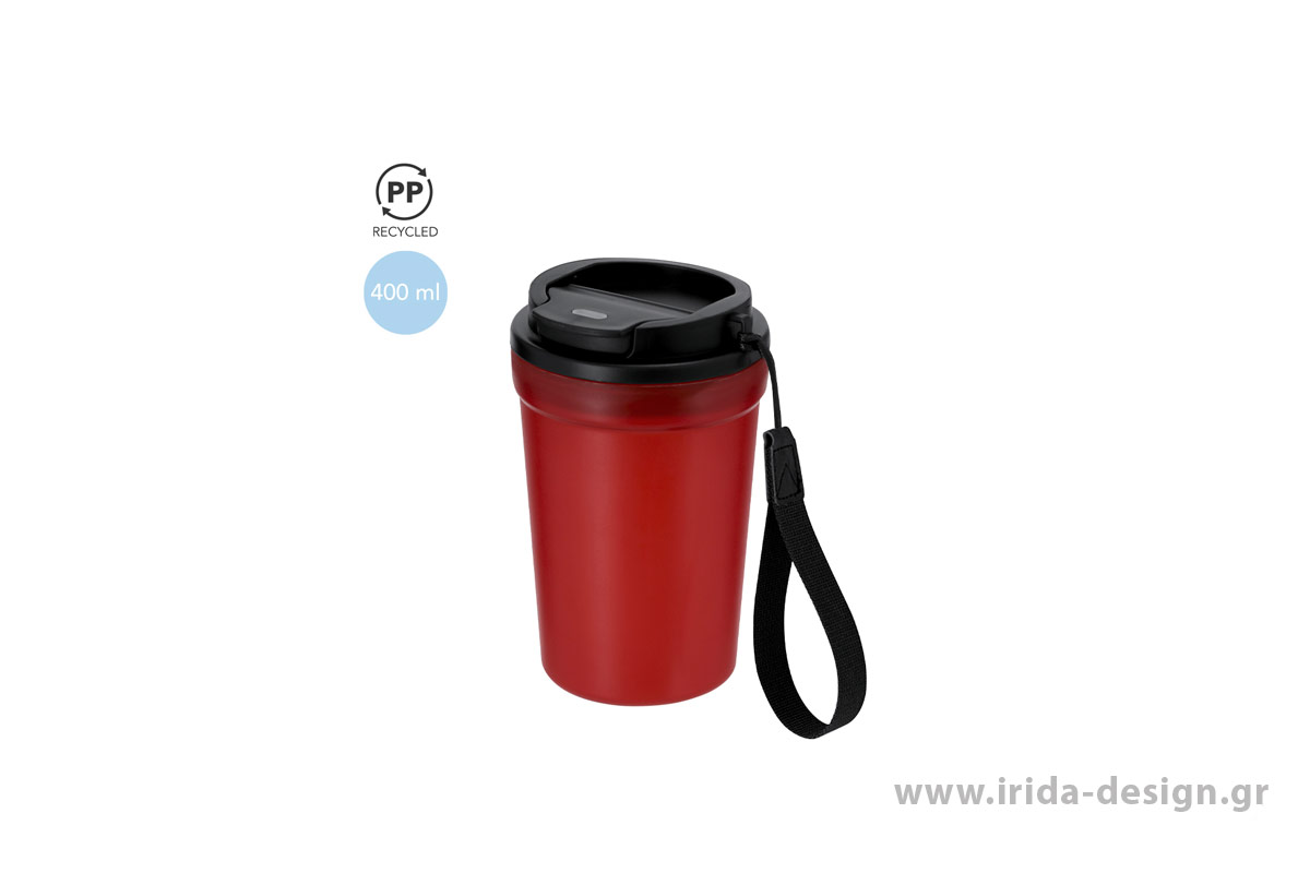 Κούπα 400ml από Ανακυκλωμένο PP με Όψη Frosted & Καπάκι Ασφαλείας Easy-Open