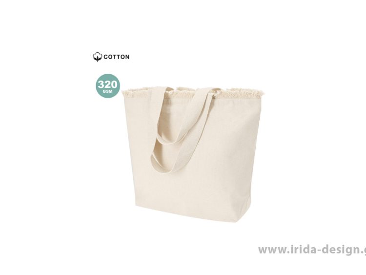Τσάντα Βαμβακερή 320 g/m² με Διακοσμητικό Ξέφτι στην Πάνω Μεριά και Φερμουάρ