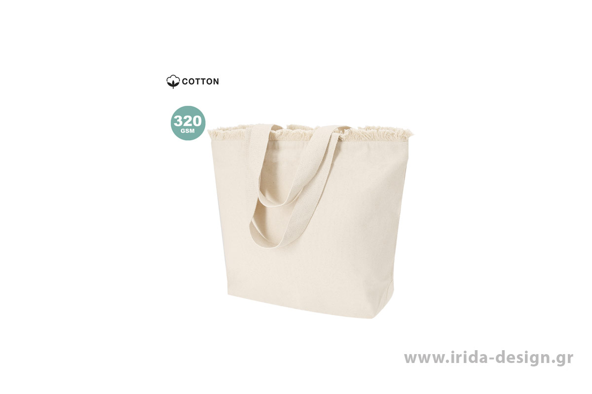 Τσάντα Βαμβακερή 320 g/m² με Διακοσμητικό Ξέφτι στην Πάνω Μεριά και Φερμουάρ