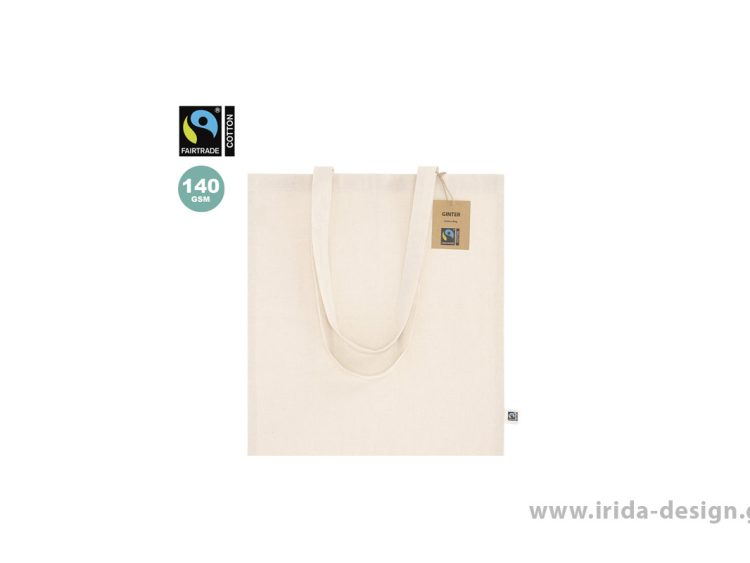 Τσάντα Βαμβακερή 140 g/m² Fairtrade με Μακριά Χερούλια