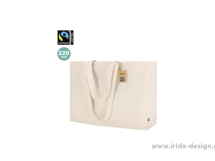 Τσάντα Βαμβακερή 220 g/m² Fairtrade με Πιέτα και Ενισχυμένα Χερούλια