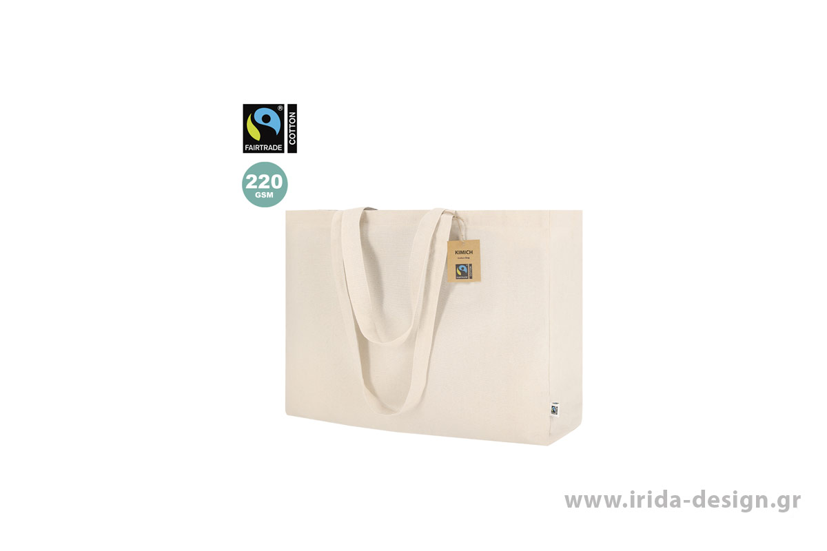 Τσάντα Βαμβακερή 220 g/m² Fairtrade με Πιέτα και Ενισχυμένα Χερούλια