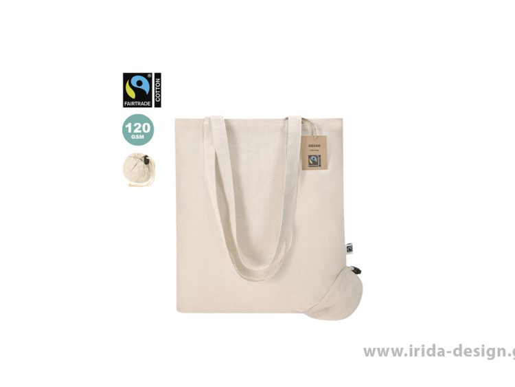 Αναδιπλούμενη Τσάντα Βαμβακερή 120 g/m² Fairtrade με Μακριά Χερούλια