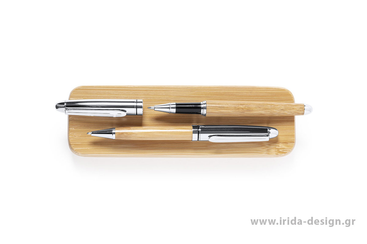 Οικολογικό Σετ Γραφής Στυλό Ball Pen και Roller με Μπλε Μελάνι και Gel από Φελλό