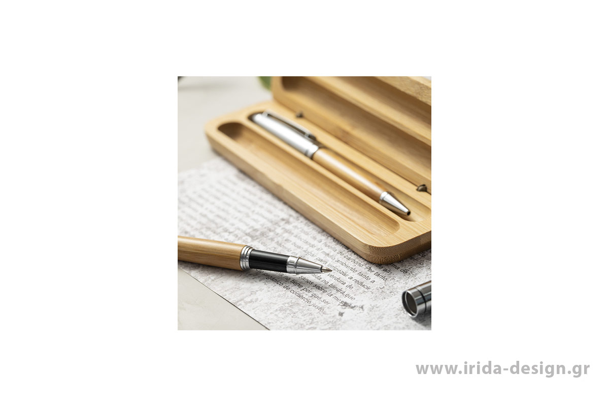 Οικολογικό Σετ Γραφής Στυλό Ball Pen και Roller με Μπλε Μελάνι και Gel από Φελλό