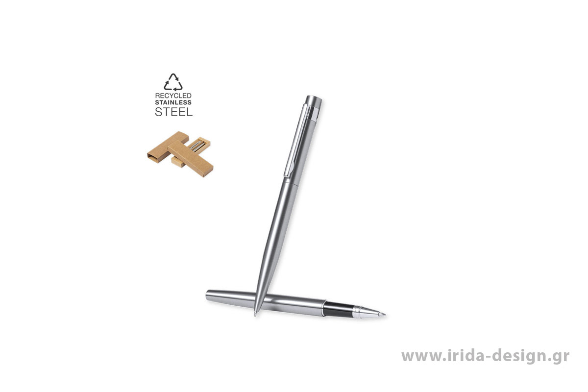 Σετ Γραφής με Μεταλλικό Στυλό Ball Pen και Roller από Ανακυκλωμένο Ανοξείδωτο Ατσάλι