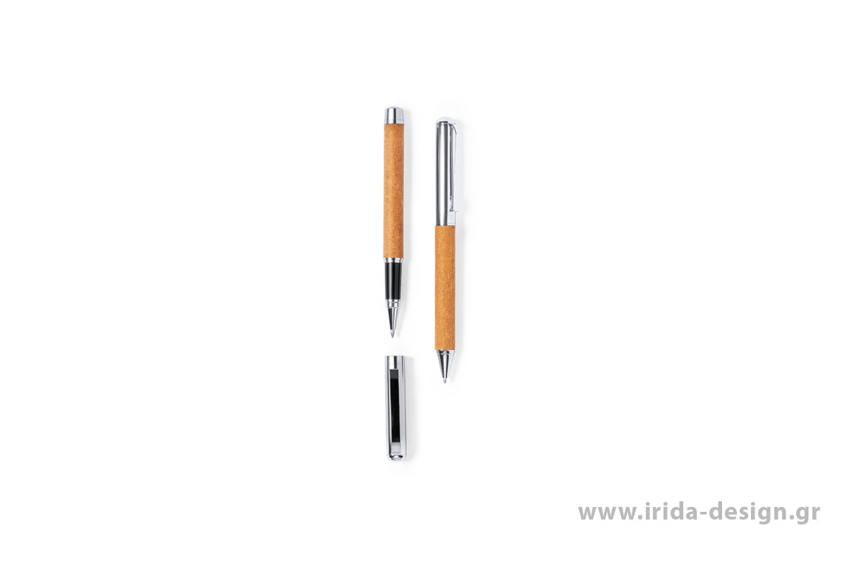 Σετ Γραφής με Στυλό Ball Pen και Roller από Ανακυκλωμένο Δέρμα και Μέταλλο