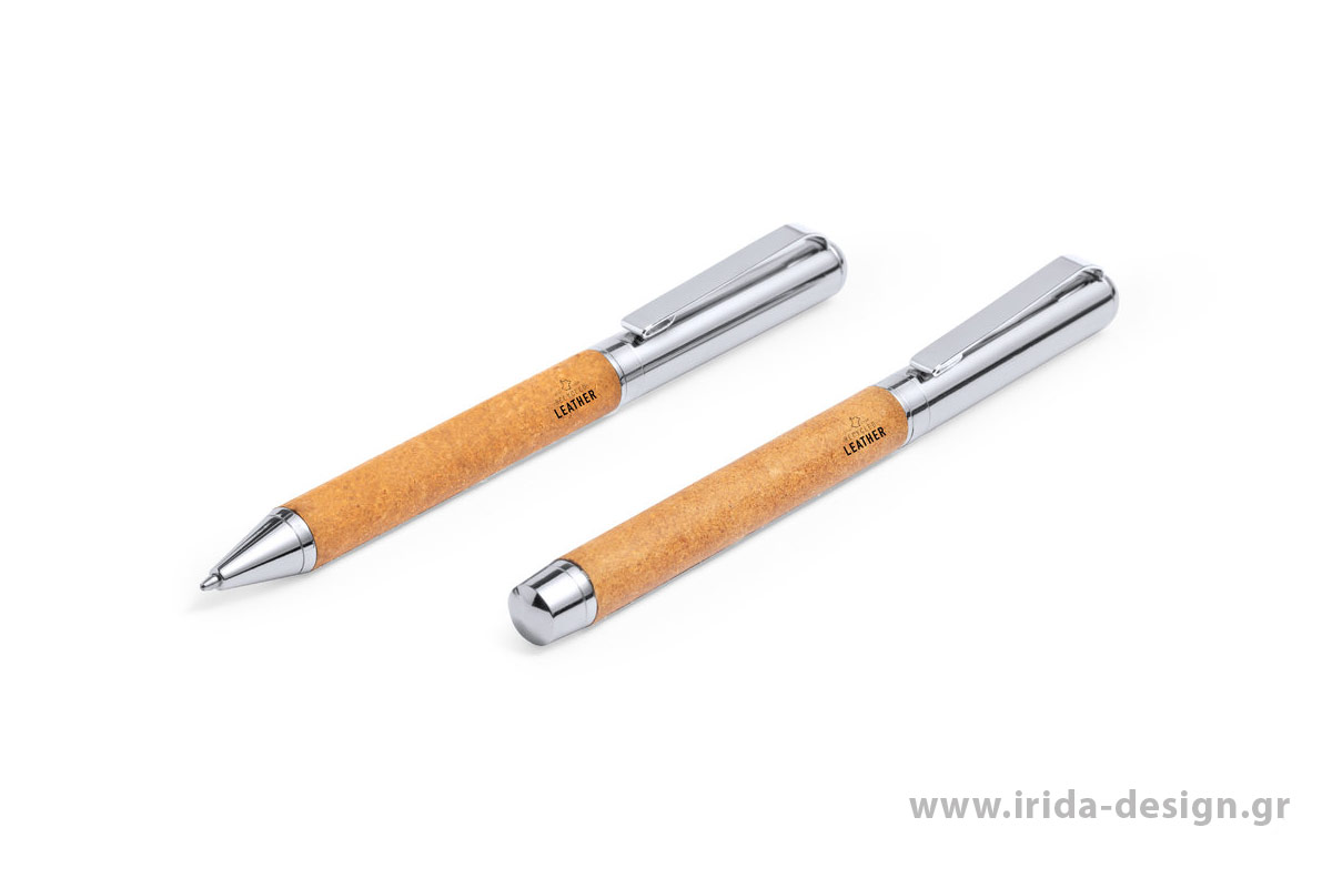 Σετ Γραφής με Στυλό Ball Pen και Roller από Ανακυκλωμένο Δέρμα και Μέταλλο