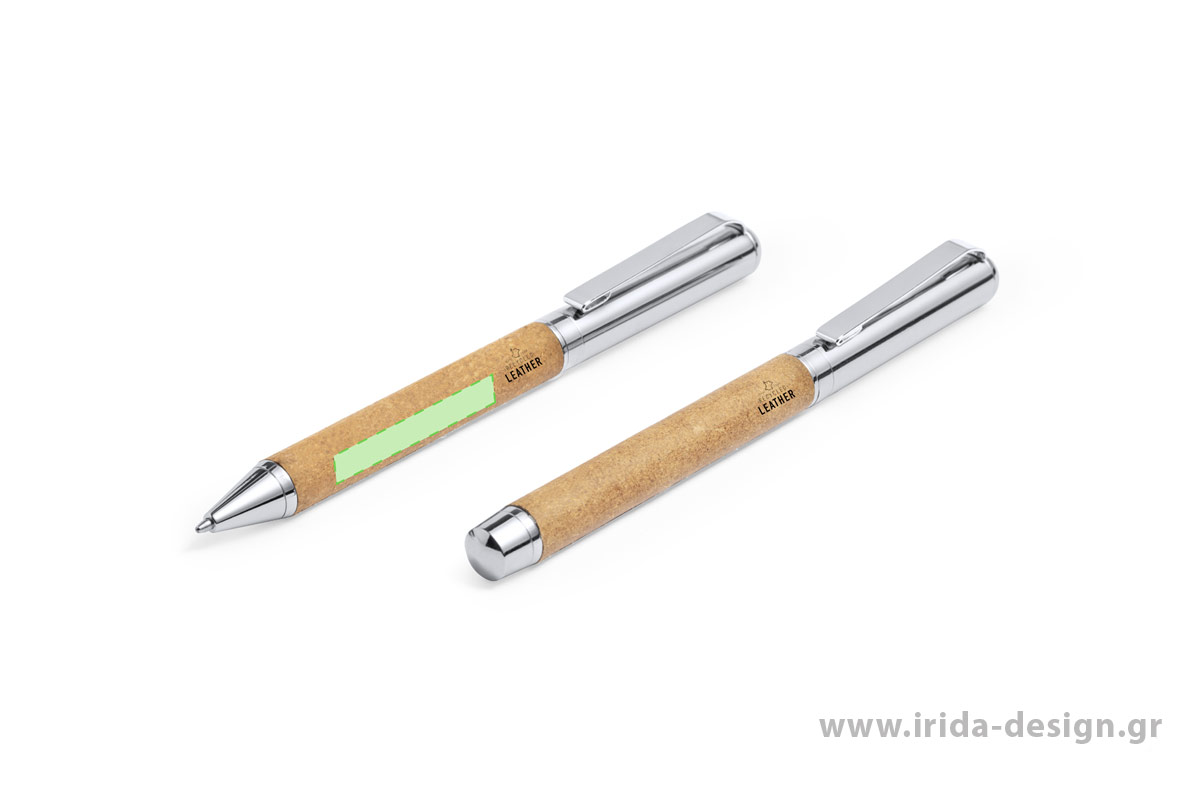 Σετ Γραφής με Στυλό Ball Pen και Roller από Ανακυκλωμένο Δέρμα και Μέταλλο