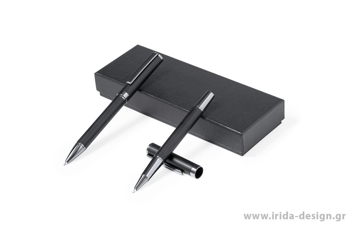 Σετ Στυλό Ball Pen και Roller σε Μαύρο Ματ Χρώμα και Θήκη