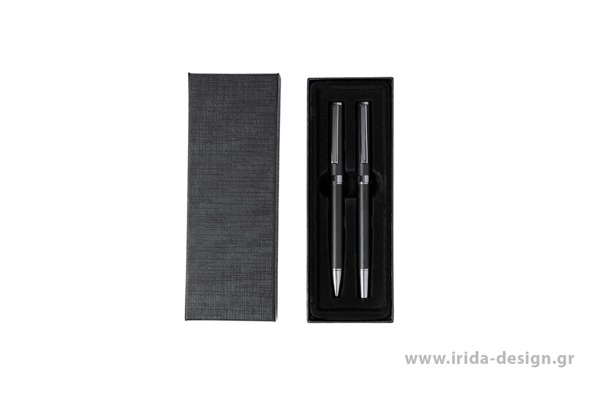 Σετ Στυλό Ball Pen και Roller σε Μαύρο Ματ Χρώμα και Θήκη