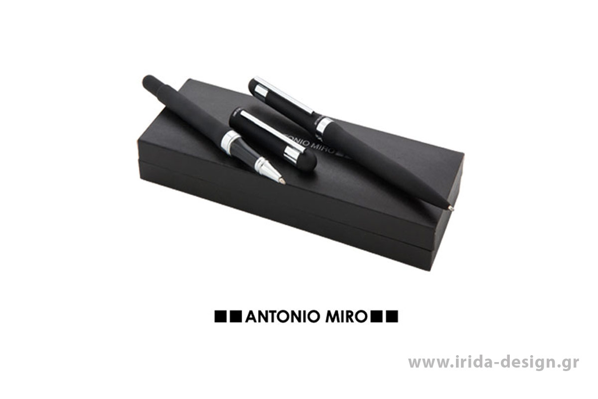 Σετ Στυλό και Roller Antonio Miró με Μαύρο Γυαλιστερό Φινίρισμα και Ασημί Λεπτομέρειες