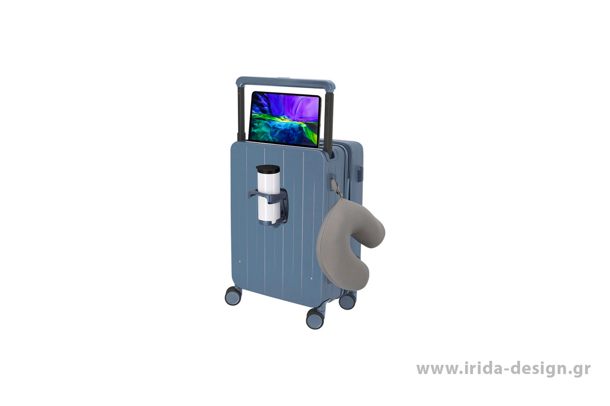 Βαλίτσα Trolley Άκαμπτη με 4 Ρόδες, Θήκη Tablet, Πτυσσόμενη Βάση Ποτηριού