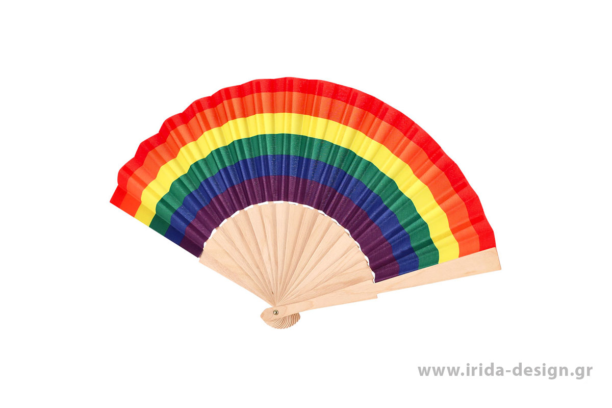 Ξύλινη Βεντάλια Rainbow με Πολύχρωμο Ύφασμα