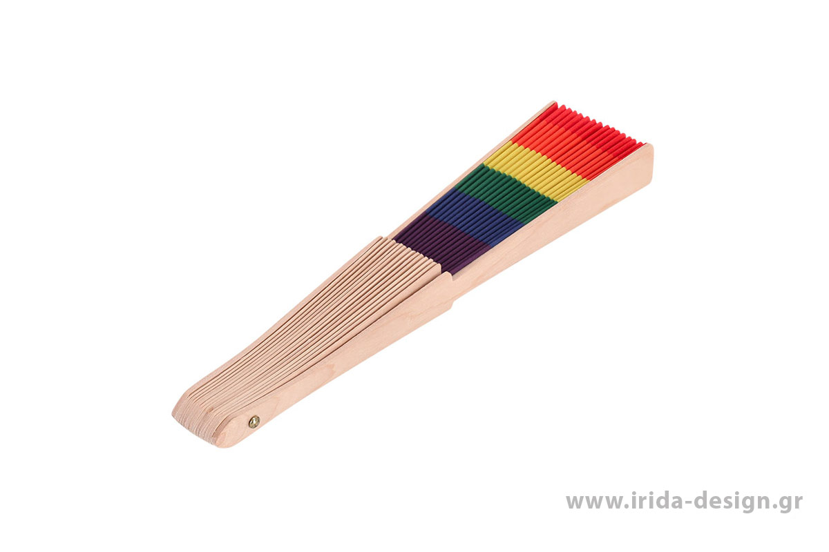 Ξύλινη Βεντάλια Rainbow με Πολύχρωμο Ύφασμα