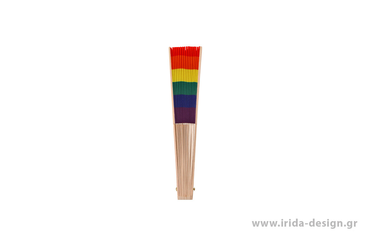 Ξύλινη Βεντάλια Rainbow με Πολύχρωμο Ύφασμα