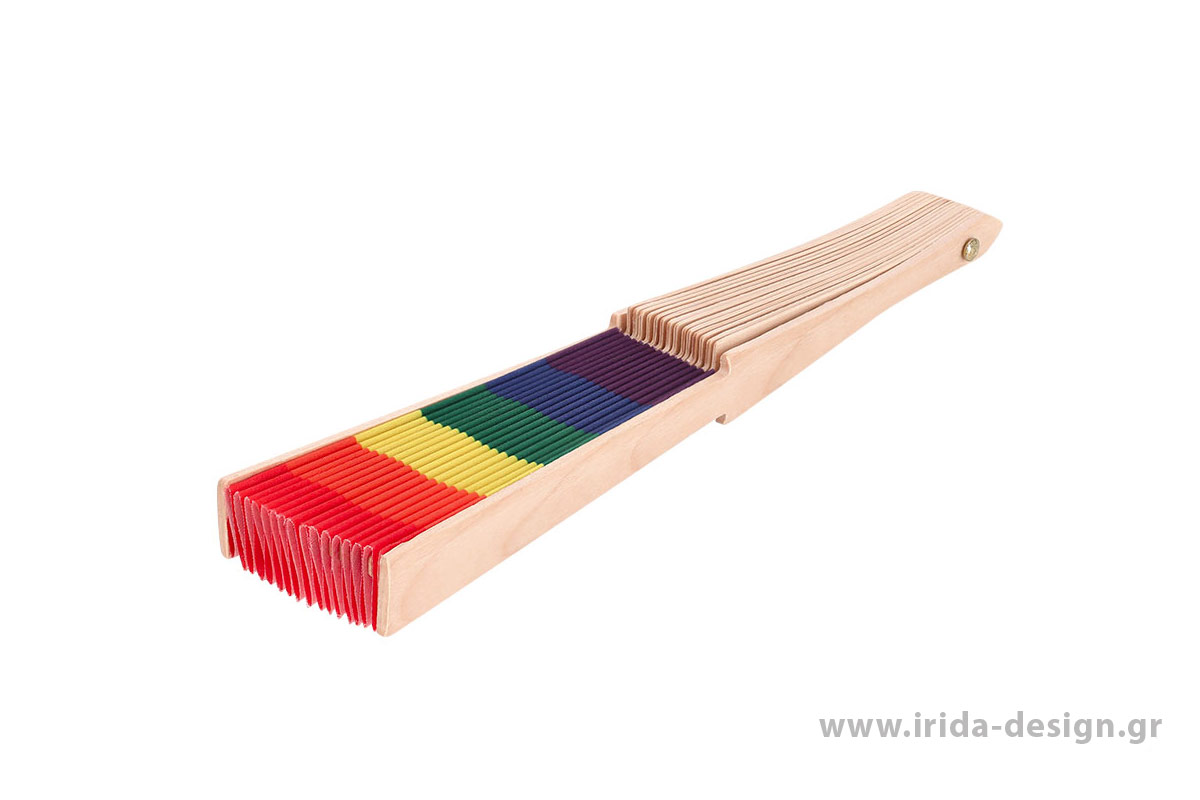 Ξύλινη Βεντάλια Rainbow με Πολύχρωμο Ύφασμα
