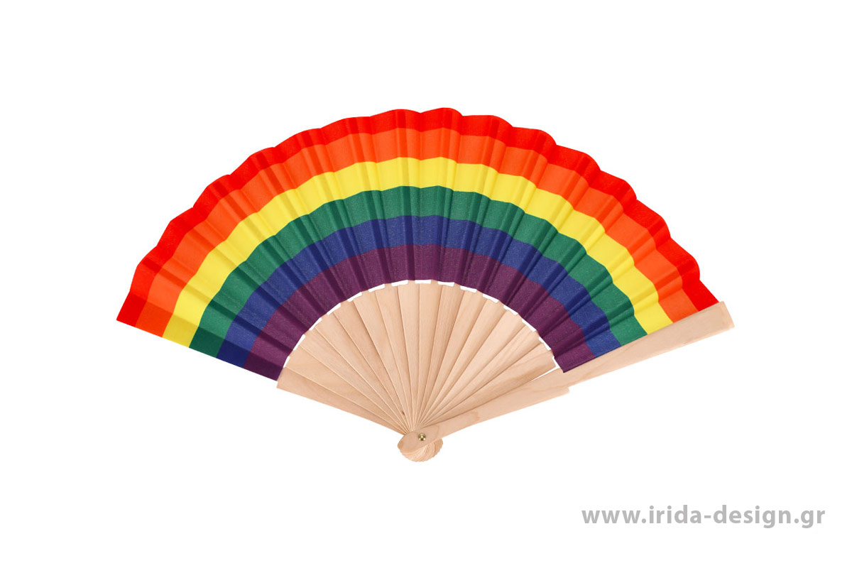 Ξύλινη Βεντάλια Rainbow με Πολύχρωμο Ύφασμα