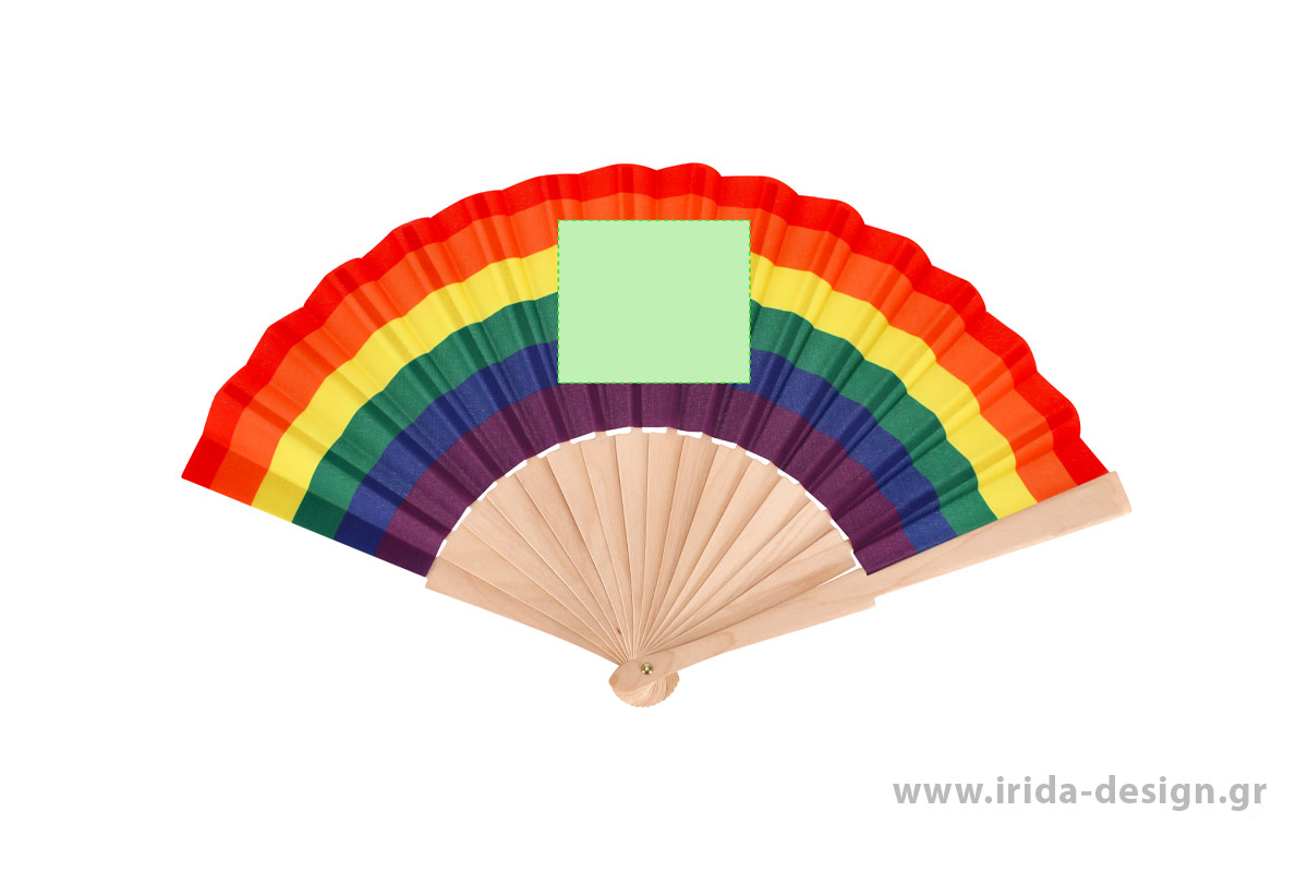 Ξύλινη Βεντάλια Rainbow με Πολύχρωμο Ύφασμα